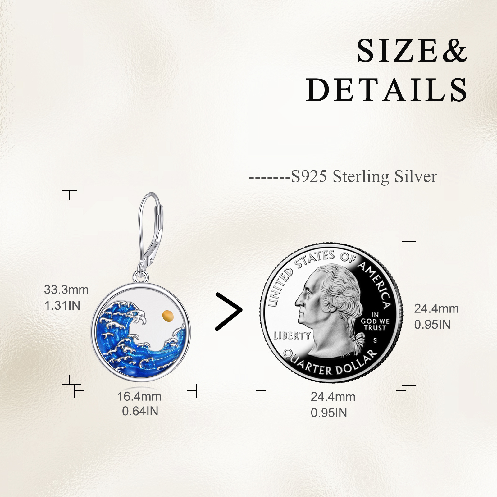 Women's Sterling Silver Mustard Seed Wave Earrings, Ocean Inspired